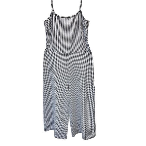 Versona Women's Black and White Houndstooth Jumpsuit Size M Smocked Back - Picture 2 of 10